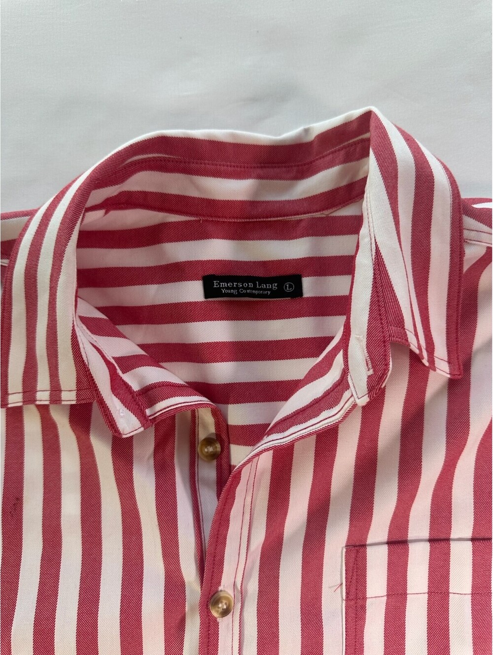 Emerson Lang Red and White Striped Button-Up Shirt
